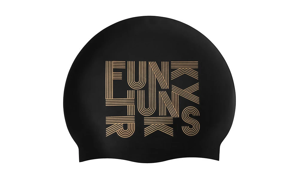 Adult Funky Trunks Swimming Cap - Gold Lines 3 Adult Funky Trunks Swimming Cap - Gold Lines