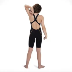 PERFORMANCE SWIMWEAR Speedo Girls Junior Lzr Racer X Open Back - Black Yellow Gold
