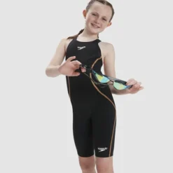 Speedo Girls Junior Lzr Racer X Open Back - Black Gold