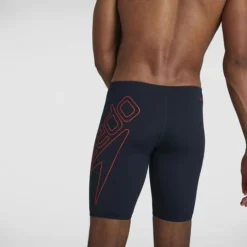 TRAINING SWIMWEAR Speedo Mens Boom Logo Placement Jammer - True Navy Dragonfire Orange