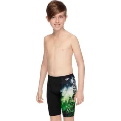 Speedo Boys Digiskel Jammer - Black Cascade Green TRAINING SWIMWEAR